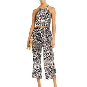 AQUA x MARY KATRANTZOU Leopard Print Halter and Cropped Pants Set Size Small
